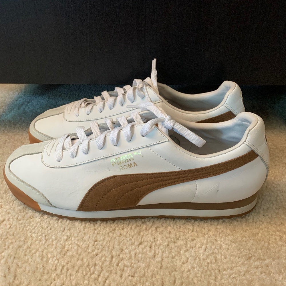 Puma Roma White Brown Gum Mens Size 12 Casual Walking Used